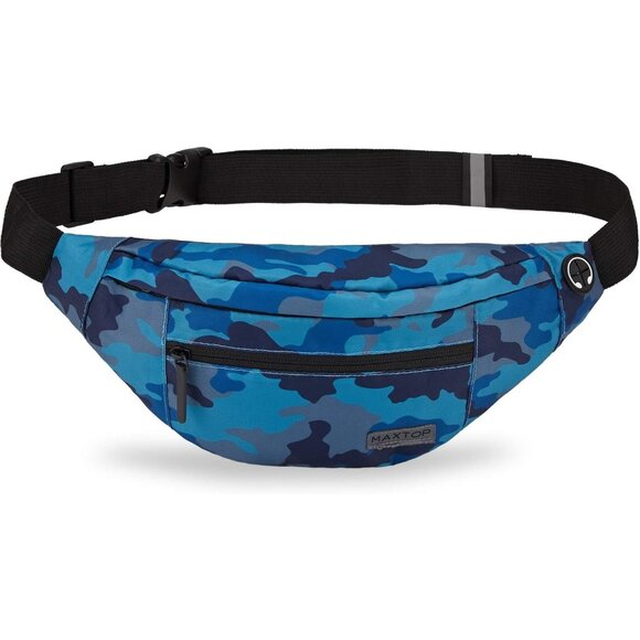 Women Men Camo Blue Large Crossbody Fanny Pack Belt Bag Hands-Free Waist Pack - Picture 1 of 7